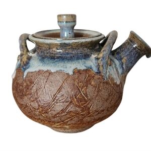 Handcrafted Ceramic Teapot - Blue and Brown Amazing Condition‎